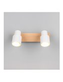 Regleta de 2 focos de techo orientables PIERRE detalle madera y bombilla excl. 2x GU10 max. 10W IP20 Blanco