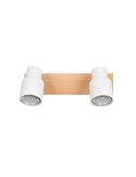 Barrette de 2 spots de plafond orientables PIERRE avec détail bois et ampoule excl. 2x GU10 max. 10W IP20 Blanc