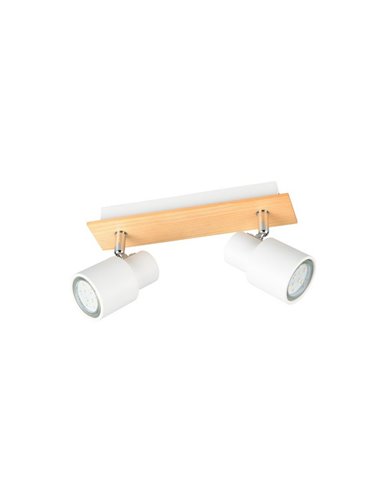 Regleta de 2 focos de techo orientables PIERRE detalle madera y bombilla excl. 2x GU10 max. 10W IP20 Blanco