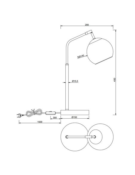 Lámpara de sobremesa pantalla redonda de vidrio PAXTON bombilla excl. 1x E14 max. 10W IP20