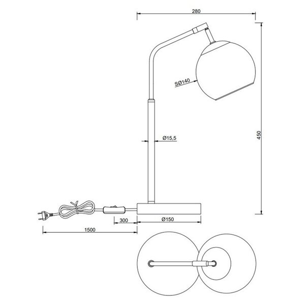 Lámpara de sobremesa pantalla redonda de vidrio PAXTON bombilla excl. 1x E14 max. 10W IP20