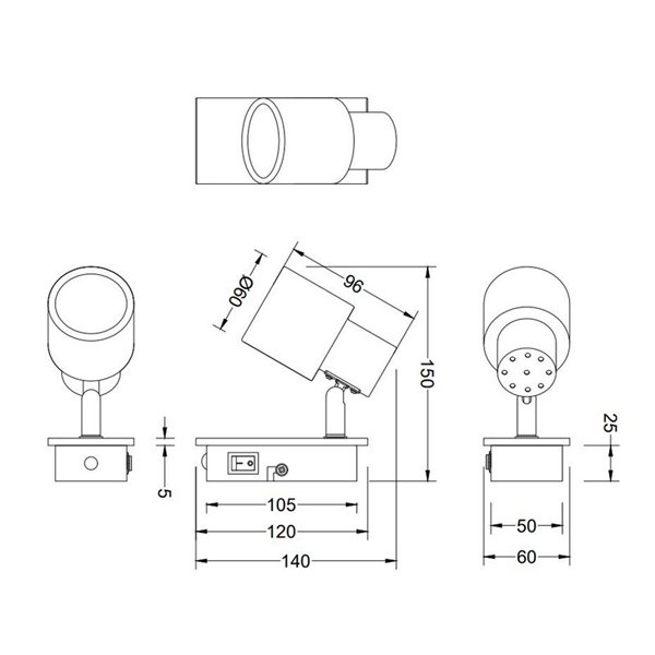 Foco de pared o de techo PIERRE con interruptor integrado bombilla excl. 1x GU10 max. 10W IP20 Negro y madera