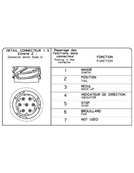 Connecteur de feu arrière LC8T avec éclairage de plaque d'immatriculation et triangle - 12/24 V - Connecteur AMP 1.5 - 7 broches