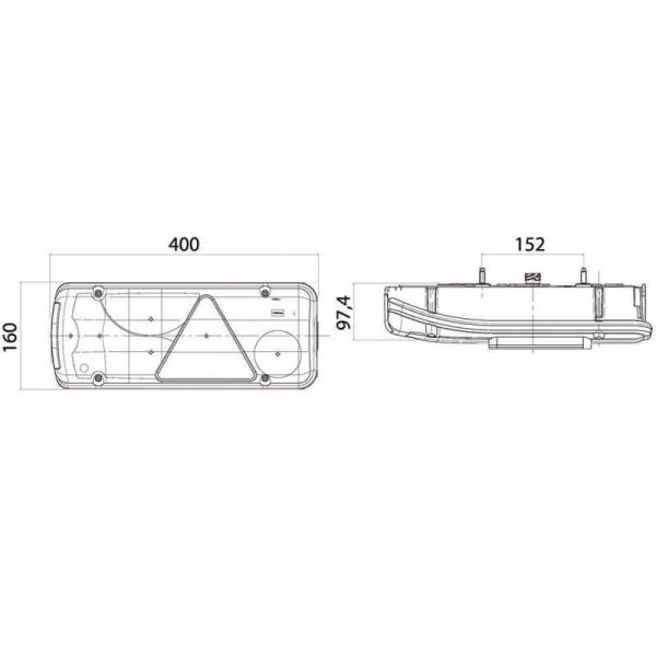Medidas Piloto Trasero LC8T con luz de matricula y triángulo - 12/24V - Conector AMP 1.5 - 7 Pin - ADR - Luna Azul