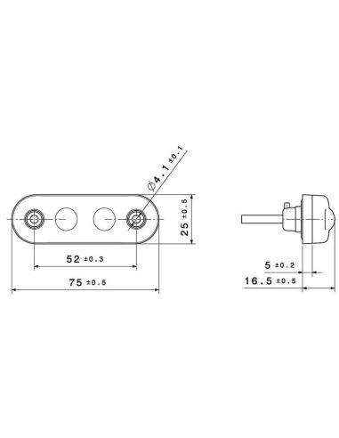 Medidas da luz de posição frontal LED FE04 com conector Deutsch - 24V - Compatível com ASCA, Samro, Trouillet, Renault Magnum