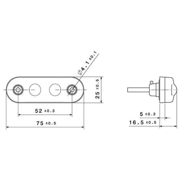 Medidas da luz de posição frontal LED FE04 com conector Deutsch - 24V - Compatível com ASCA, Samro, Trouillet, Renault Magnum