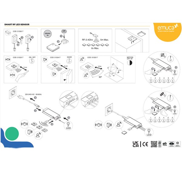 Détecteur de proximité, émetteur RF avec capteur de porte intelligent LED (proximité) 12 V/24 V CC, plastique, noir