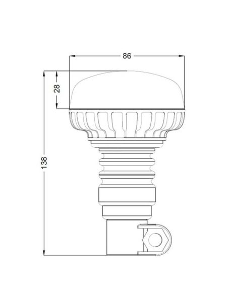 Medidas Rotativo LED Ámbar de Perfil Bajo - 15W - 12/24V - Montaje en Poste Flexible - Ø86mm x 138mm