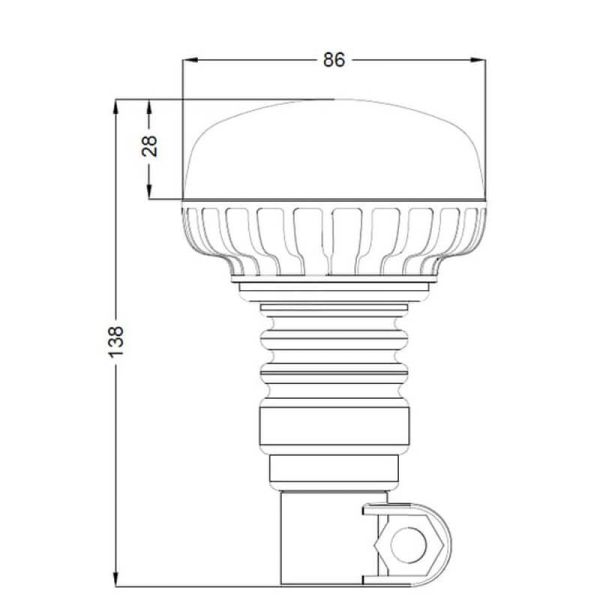 Medidas Rotativo LED Ámbar de Perfil Bajo - 15W - 12/24V - Montaje en Poste Flexible - Ø86mm x 138mm