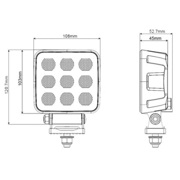 Projecteur de travail LED carré très puissant 90W Série NOIRE 12/24V Projecteur de travail