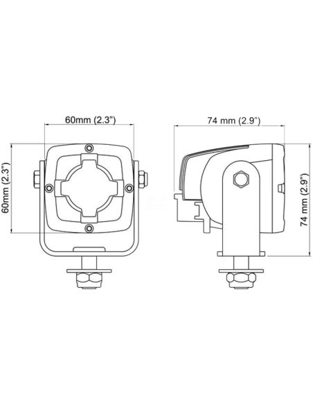 Dimensões Nordic Lights N10 LED Luz de trabalho - 6W - 550 lm - 9/68V - IP68/IP6K9K