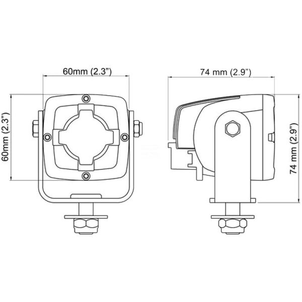 Dimensiones Foco de Trabajo LED Nordic Lights N10 - 6W - 550 lm - 9/68V - IP68/IP6K9K