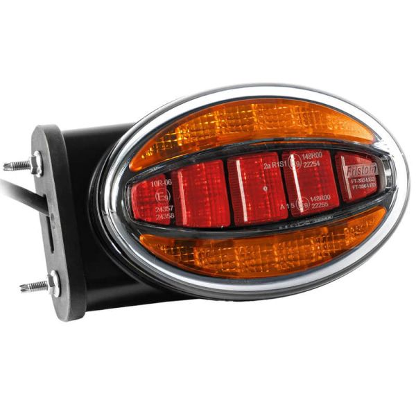 Piloto Trasero LED ovalado FT-355 - 12/24V - 3 Funciones - Homologación E9 2a R1 S1 son soporte lateral