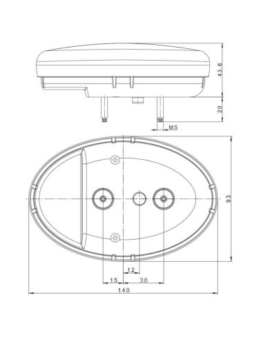Medidas Piloto Trasero LED ovalado FT-355 - 12/24V - 3 Funciones - Homologación E9 2a R1 S1