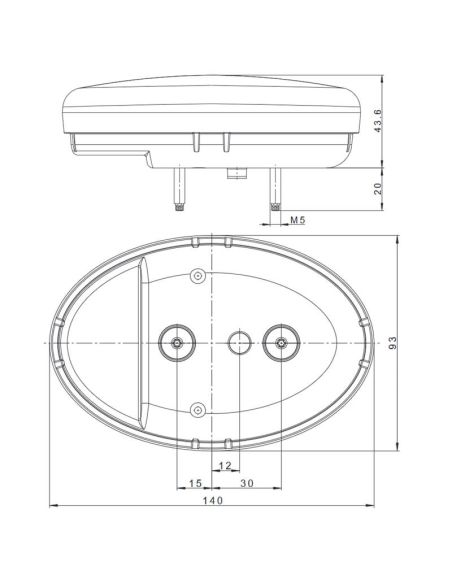 Medidas Piloto Trasero LED ovalado FT-355 - 12/24V - 3 Funciones - Homologación E9 2a R1 S1