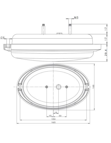 Feu arrière à LED ovale Dimensions FT-355 - 12/24 V - 3 fonctions - Homologation E9 2a R1 S1 avec support de montage encastré