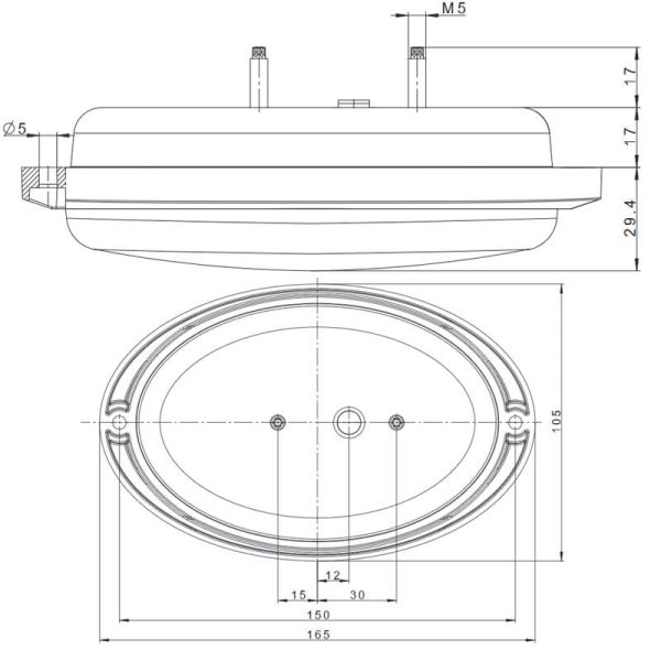Medidas Piloto Trasero LED ovalado FT-355 - 12/24V - 3 Funciones - Homologación E9 2a R1 S1 son soporte para empotrar