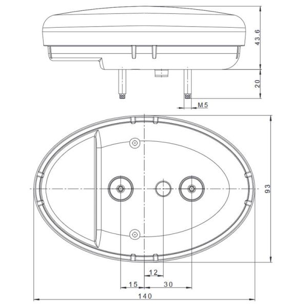 Mesures du témoin lumineux avant à LED FT-356 - 12/36 V - 2 fonctions - Clignotant CAT.1 + CAT.5 - Homologué E9 et CEM