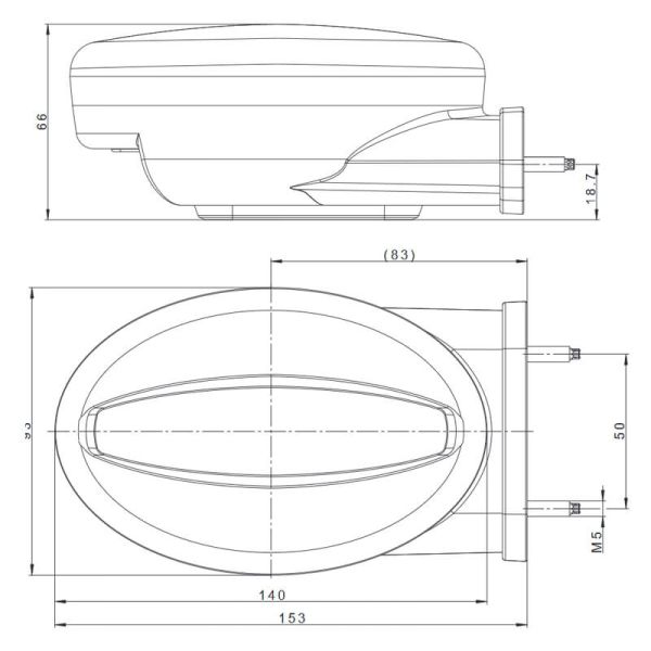 Dimensions avec support latéral pour feu avant LED FT-356 - 12/24 V - 2 fonctions - Homologué E9 et CEM - A 1 Cat. 1