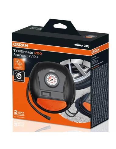 Caja Inflador de Neumáticos OSRAM Tyreinflate 200 OTI200 - 12V - Rápido, Cable Enrollable y Adaptadores OTI200