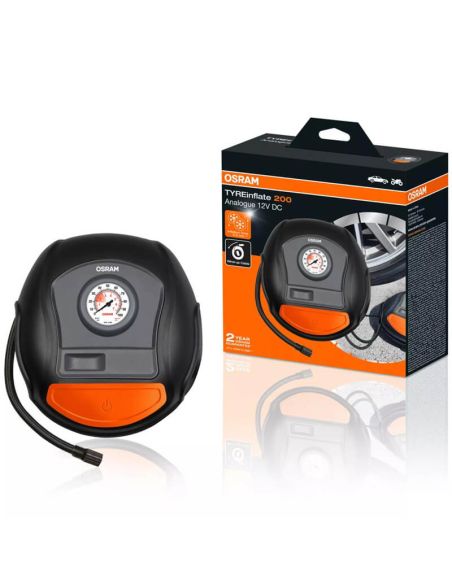 Inflador de Neumáticos OSRAM Tyreinflate 200 OTI200 - 12V - Rápido, Cable Enrollable y Adaptadores OTI200
