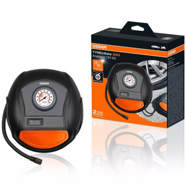 Inflador de Neumáticos OSRAM Tyreinflate 200 OTI200 - 12V - Rápido, Cable Enrollable y Adaptadores OTI200