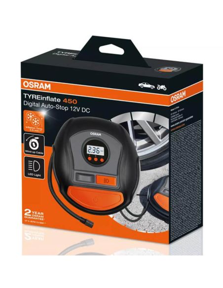 Caja Inflador Digital de Neumáticos OSRAM TYREinflate 450 - 12V - Parada Automática OTI450