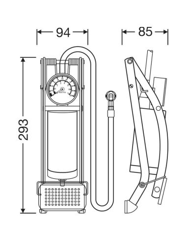 Medidas Bomba de Pie OSRAM TYREinflate 10 ESSENTIAL - Inflado Manual Compacto y Portátil OFP10ESN Osram