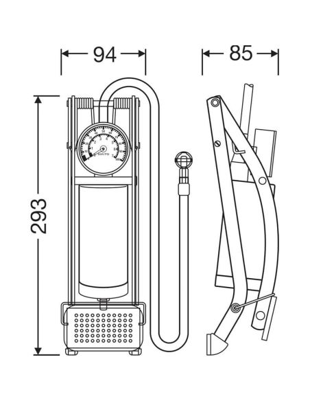 Medidas Bomba de Pie OSRAM TYREinflate 10 ESSENTIAL - Inflado Manual Compacto y Portátil OFP10ESN Osram