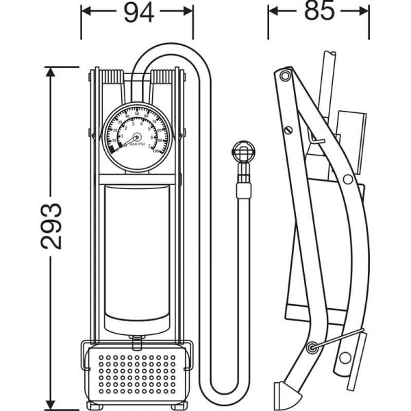 Medidas Bomba de Pie OSRAM TYREinflate 10 ESSENTIAL - Inflado Manual Compacto y Portátil OFP10ESN Osram