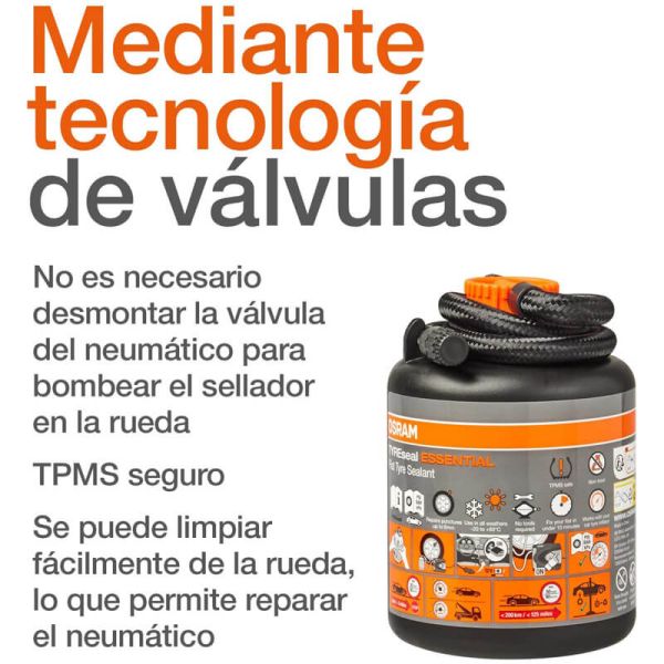 Produit d'étanchéité pour pneus OSRAM TYREseal ESSENTIAL - 450 ml - Compatible avec les systèmes de surveillance de la pression 