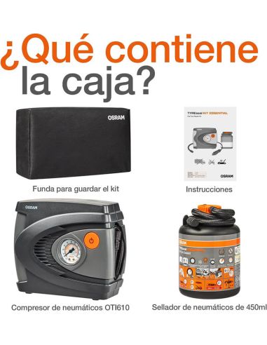 Kit de selante de pneus OSRAM TYREseal ESSENTIAL - 450ml + inflador analógico Osram