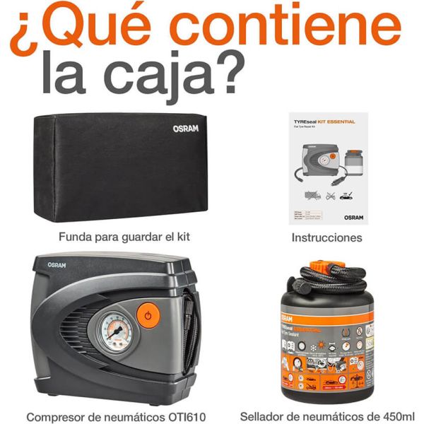Kit Sellador de Neumáticos OSRAM TYREseal ESSENTIAL - 450ml + Inflador Analógico Osram
