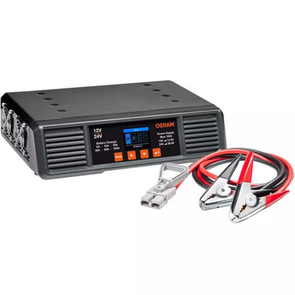 Carregador de bateria profissional OSRAM BATTERYcharge PRO 100A - 12V/24V com pinças