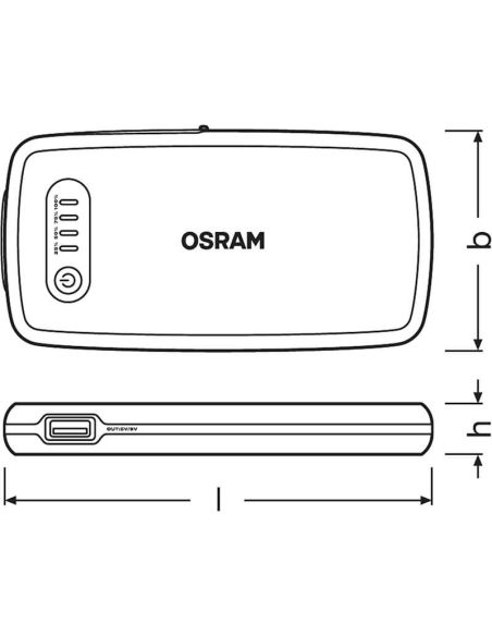 Medidas Arrancador de Batería OSRAM BATTERYstart 200 - 12V, 6000mAh, Powerbank USB OBSL200
