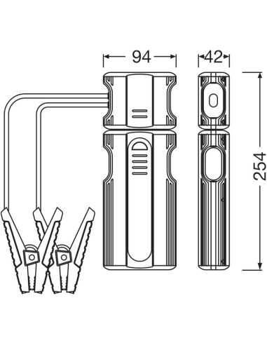 Medidas Arrancador de Batería OSRAM BATTERYjumpstart 500 - 12V, Boost Function, USB-C OJS010 Osram