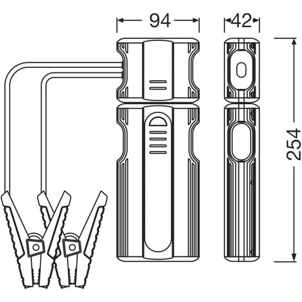 Medidas Arrancador de Batería OSRAM BATTERYjumpstart 500 - 12V, Boost Function, USB-C OJS010 Osram