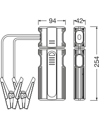 Medidas Arrancador de Batería OSRAM BATTERYjumpstart 1000 - 12V, 8000mAh, Boost Function, USB-C
