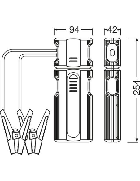 Medidas Arrancador de Batería OSRAM BATTERYjumpstart 1000 - 12V, 8000mAh, Boost Function, USB-C