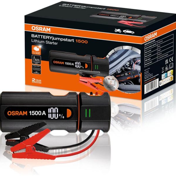 OSRAM BATTERYjumpstart 1500 Bateria Jump Starter - 12 V, 1500 A, Função Boost, Carregamento Rápido PD60W