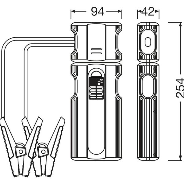 Medidas Arrancador de Batería OSRAM BATTERYjumpstart 1500 - 12V, 1500A, Boost Function, Carga Rápida PD60W