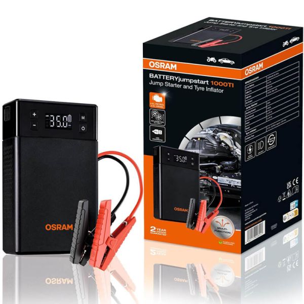 Arrancador de Batería OSRAM BATTERYjumpstart 1000TI - 12V, 12000mAh, Inflador de Neumáticos y Powerbank