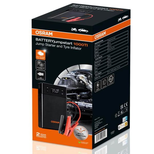 Arrancador de Batería OSRAM BATTERYjumpstart 1000TI - 12V, 12000mAh, Inflador de Neumáticos y Powerbank