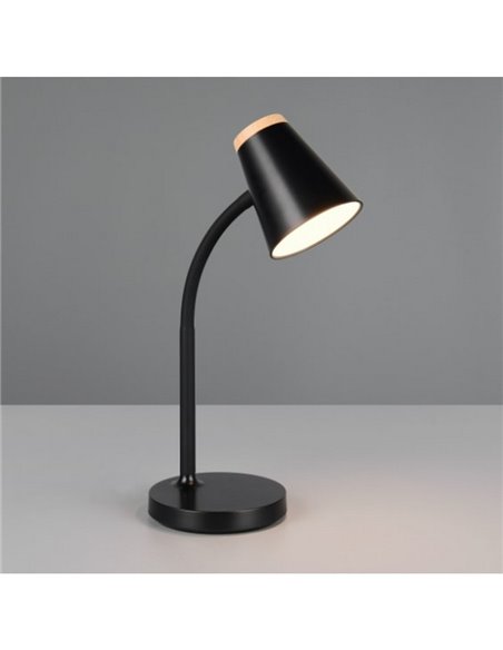 Lampe de table LED PONGO avec bras flexible et interrupteur intégré. 1x4,5W 500lm 3000K IP20 Noir