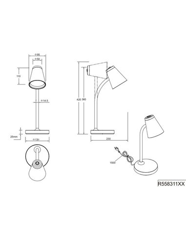 Luminária de mesa LED PONGO com braço flexível e interruptor integrado. 1x4,5W 500lm 3000K IP20 Preto