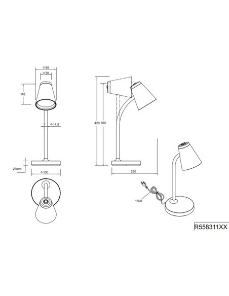 Luminária de mesa LED PONGO com braço flexível e interruptor integrado. 1x4,5W 500lm 3000K IP20 Preto