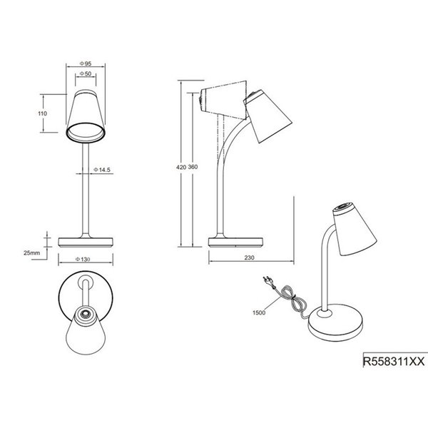 Lámpara LED de sobremesa tipo flexo PONGO brazo flexible interruptor integrado incl. 1x4,5W 500lm 3000K IP20 Negro
