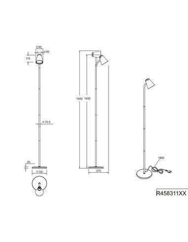 Lámpara de pie LED con brazo flexible PONGO interruptor integrado 4,5W 1x 500lm 3000K IP20 Negro