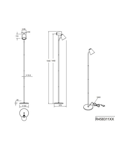 Lámpara de pie LED con brazo flexible PONGO interruptor integrado 4,5W 1x 500lm 3000K IP20 Negro