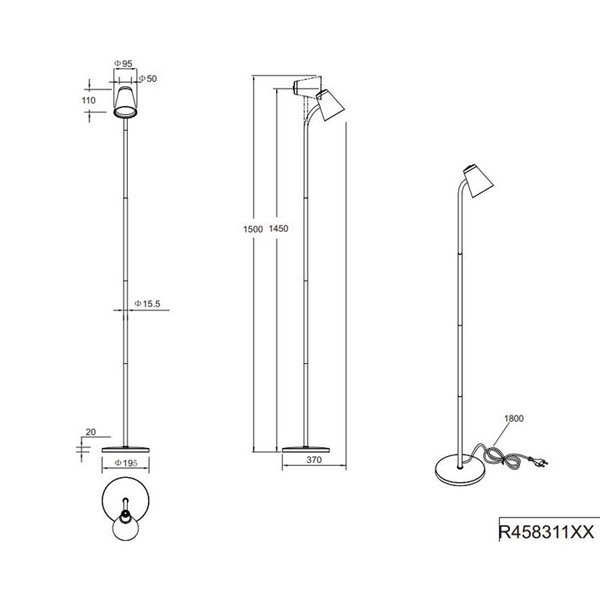 Lámpara de pie LED con brazo flexible PONGO interruptor integrado 4,5W 1x 500lm 3000K IP20 Negro